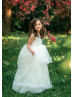 Ivory Pleated Satin Tulle Tiered Flower Girl Dress